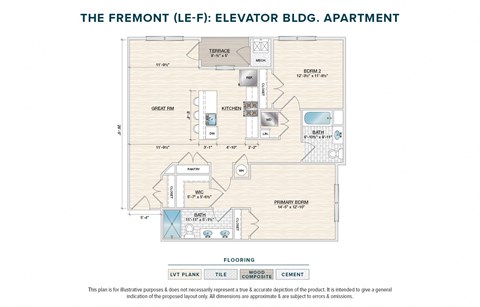 Floor plan for 2 beds, 2 baths, 1207 sqft